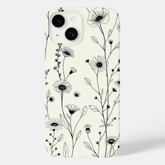Black Line Art Floral Cream iPhone Case (Rückseite)