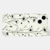 Black Line Art Floral Cream iPhone Case (Rückseite (Horizontal))