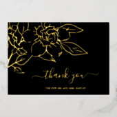 Black Line Art Floral Wedding Danke Karte (Vorderseite)