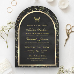 Black Line Art Gold Arch Butterfly Hochzeit Einladung