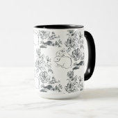Black Line Art Niedliches Kaninchen und Blume Tasse (VorderseiteRechts)