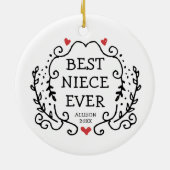 Black Line Art Wreath Personalisiert Best Niece je Keramik Ornament (Hinten)