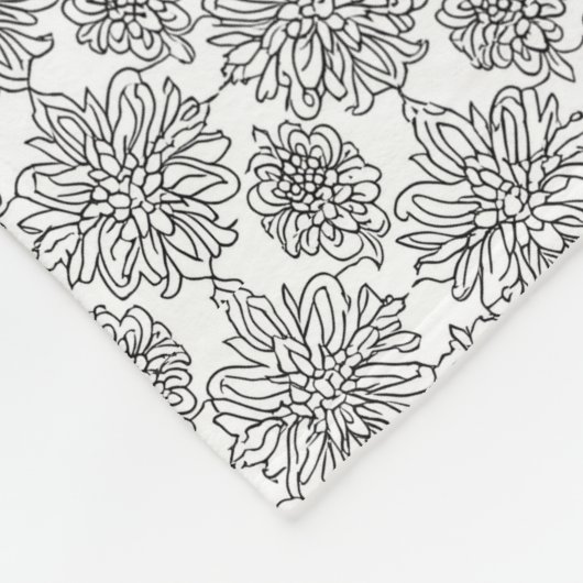 Black Line Floral Chrysanthema Art Fleecedecke (Ecke)