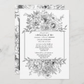 Black Line Florals Beerdigung Foto Einladung (Vorne/Hinten)