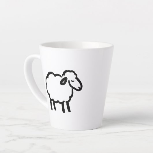 Black Line Sheep – Cozy Animal Ink Design on Milchtasse (Linke Ecke)