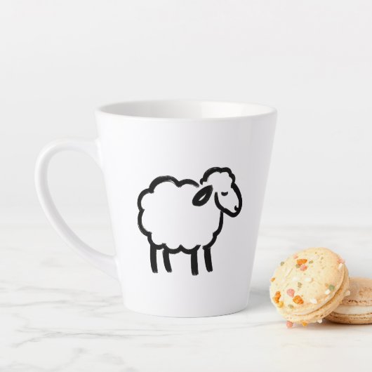 Black Line Sheep – Cozy Animal Ink Design on Milchtasse (Beispiel)