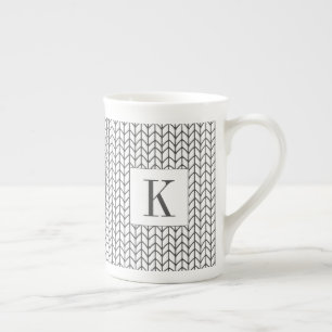 BLACK LINE STRICK Knochen China Tasse + Anfangs