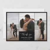 Black Lined Back 3 Foto Collage Wedding Vielen Dan Dankeskarte (Vorderseite)