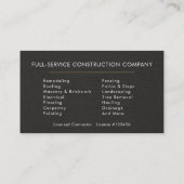 Black Linen Building Construction  Visitenkarte (Rückseite)