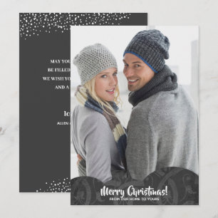 Black Linen Filigree Foto Weihnachtskarte Feiertagskarte