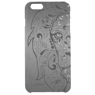 Black Lion Sugar Skull Metallic Grau Hintergrund Durchsichtige iPhone 6 Plus Hülle