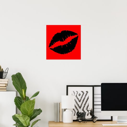 Black Lipstick Kiss Graphic on Red Poster (Heimbüro)