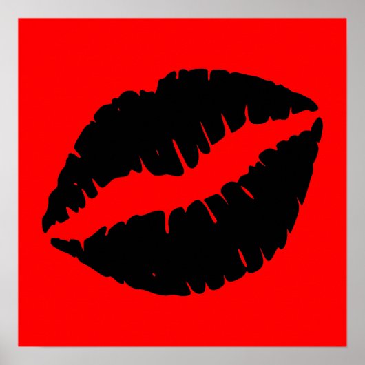 Black Lipstick Kiss Graphic on Red Poster (Vorne)