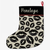 Black Lipstick Kiss Pattern Beige Großer Weihnachtsstrumpf (Rückseite)