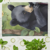 Black little bear with blackberry jams geschirrtuch (Gefaltet)