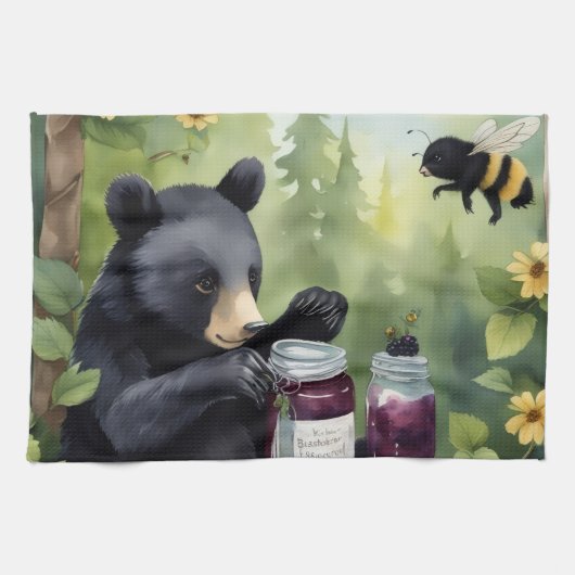 Black little bear with blackberry jams geschirrtuch (Horizontal)