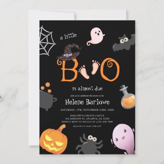 Black Little Boo Halloween Spooky Baby Dusche Einladung (Vorderseite)
