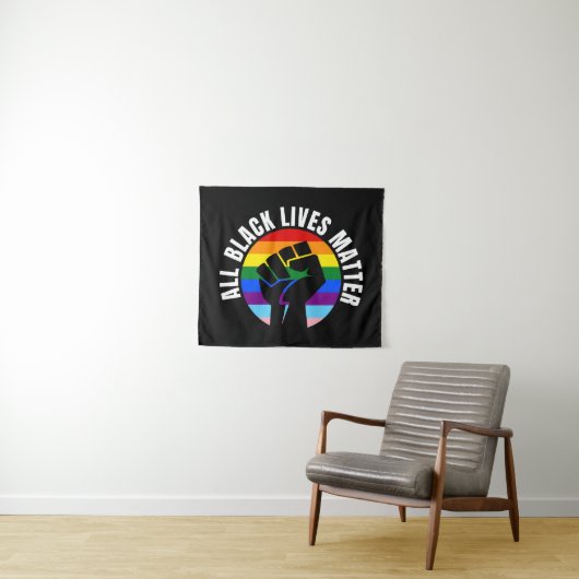 Black Living Matter Fist und LGBTQ Flag Wandteppich (Beispiel (Horizontal))