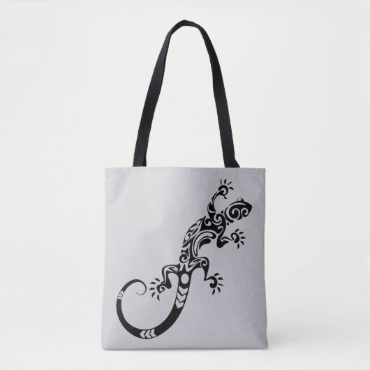 Black Lizard Gray Tote Bag – Reptile Art Design Tasche (Vorderseite)