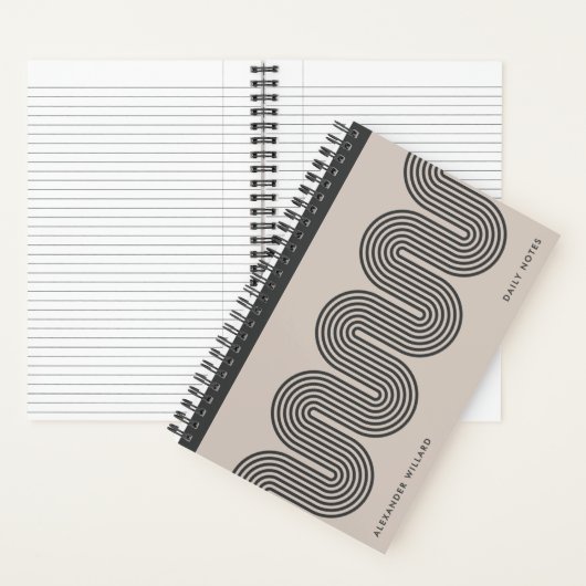Black Lombard Wavy Lines Modern Custom Notebook Notizblock (Innen)