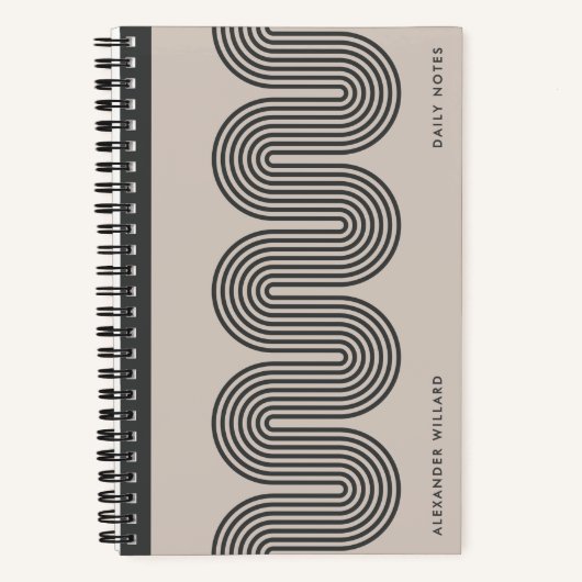 Black Lombard Wavy Lines Modern Custom Notebook Notizblock (Vorderseite)
