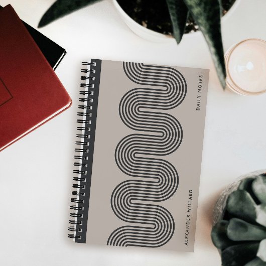 Black Lombard Wavy Lines Modern Custom Notebook Notizblock