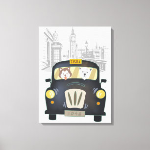 Black London Taxi Cab mit Hunden Leinwanddruck