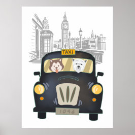 Black London Taxi Cab mit Hunden Poster
