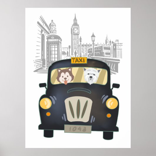 Black London Taxi Cab mit Hunden Poster (Vorne)