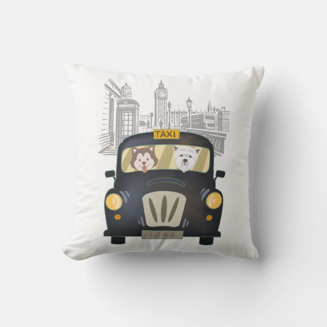 Black London Taxi mit Hogs Pillow Kissen (Vorderseite)