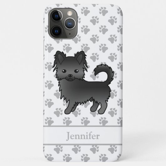 Black Long Coat Chihuahua Cartoon Dog & Name Case-Mate iPhone Hülle (Rückseite)