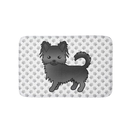 Black Long Coat Chihuahua Cartoon Dog & Paws Badematte (Vorderseite)