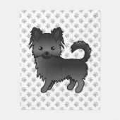 Black Long Coat Chihuahua Cartoon Dog & Paws Fleecedecke (Vorderseite)