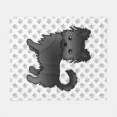 Black Long Coat Chihuahua Cartoon Dog & Paws Fleecedecke (Vorderseite (Horizontal))
