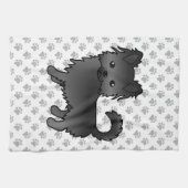 Black Long Coat Chihuahua Cartoon Dog & Paws Geschirrtuch (Horizontal)