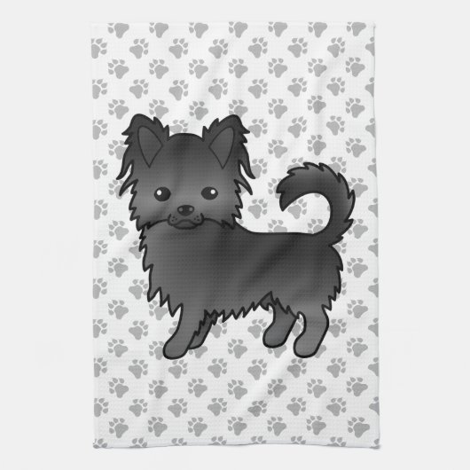 Black Long Coat Chihuahua Cartoon Dog & Paws Geschirrtuch (Vertikal)
