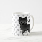 Black Long Coat Chihuahua Cartoon Dog & Paws Kaffeetasse (VorderseiteRechts)