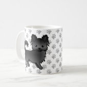 Black Long Coat Chihuahua Cartoon Dog & Paws Kaffeetasse (Vorderseite Links)