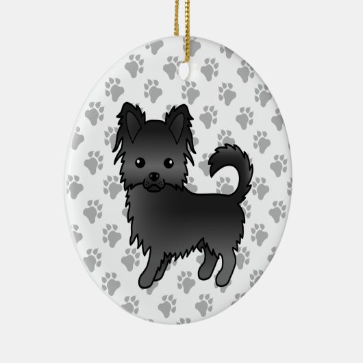 Black Long Coat Chihuahua Cartoon Dog & Paws Keramik Ornament (Rechts)