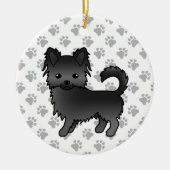 Black Long Coat Chihuahua Cartoon Dog & Paws Keramik Ornament (Vorne)