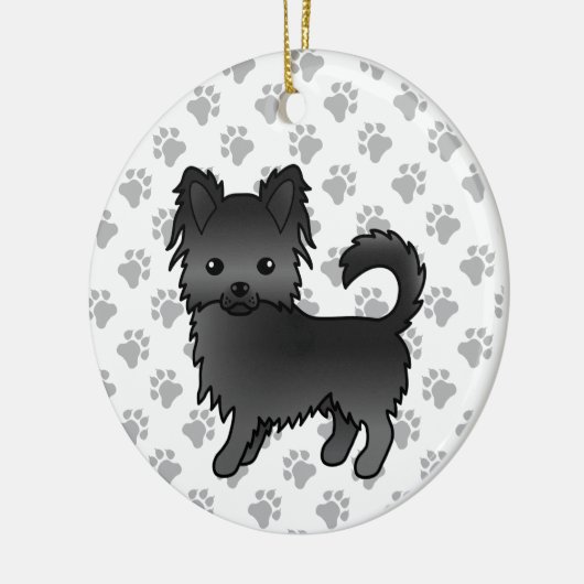 Black Long Coat Chihuahua Cartoon Dog & Paws Keramik Ornament (Links)