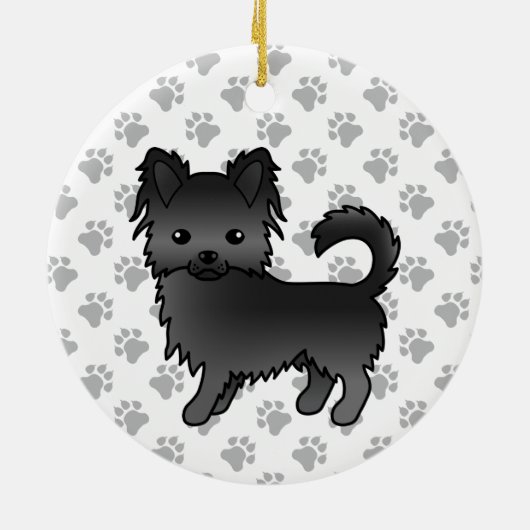 Black Long Coat Chihuahua Cartoon Dog & Paws Keramik Ornament (Hinten)