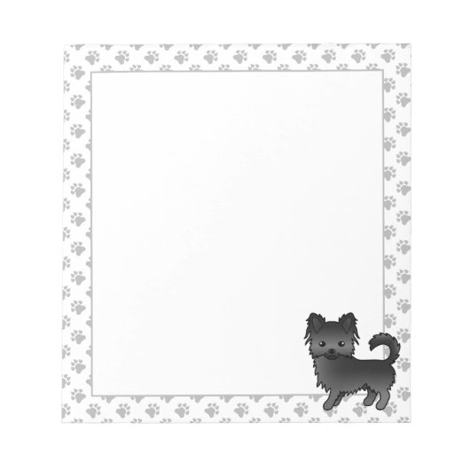 Black Long Coat Chihuahua Cartoon Dog & Paws Notizblock (Vorderseite)