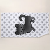 Black Long Coat Chihuahua Cartoon Dog & Paws Strandtuch (Vorderseite)