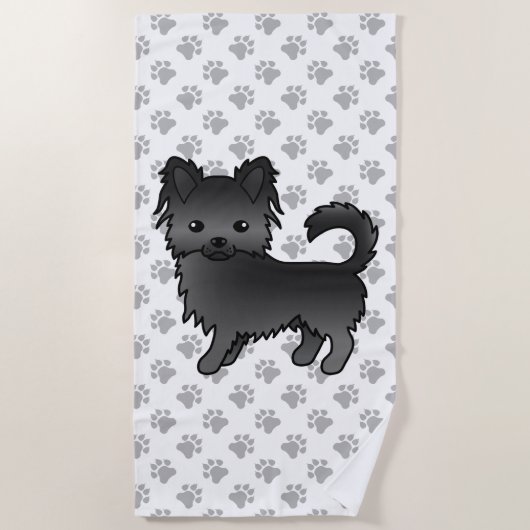 Black Long Coat Chihuahua Cartoon Dog & Paws Strandtuch (Vorderseite)