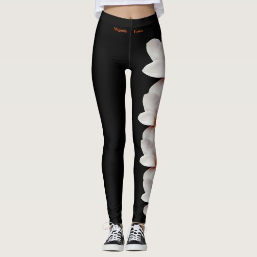 Black Louisiana Magnolia Staat Blume Leggings (Vorderseite)