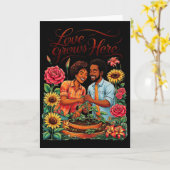 Black Love African American Couple Sketch Valentin Karte (Gelbe Blume)