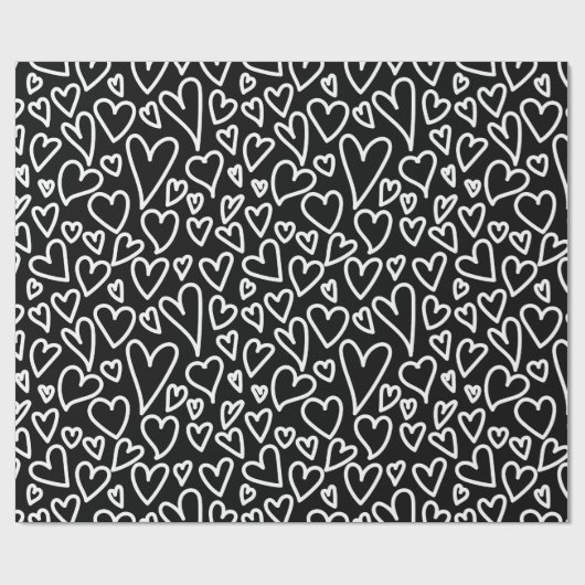 Black Love Hearts Pattern Wrapping Pattern Geschenkpapier (Flach)
