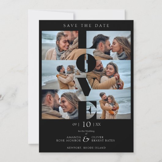 Black Love Simple Elegant Modern 6 Multi Photos Save The Date (Vorderseite)