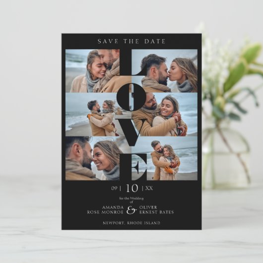 Black Love Simple Elegant Modern 6 Multi Photos Save The Date (Stehend Vorderseite)